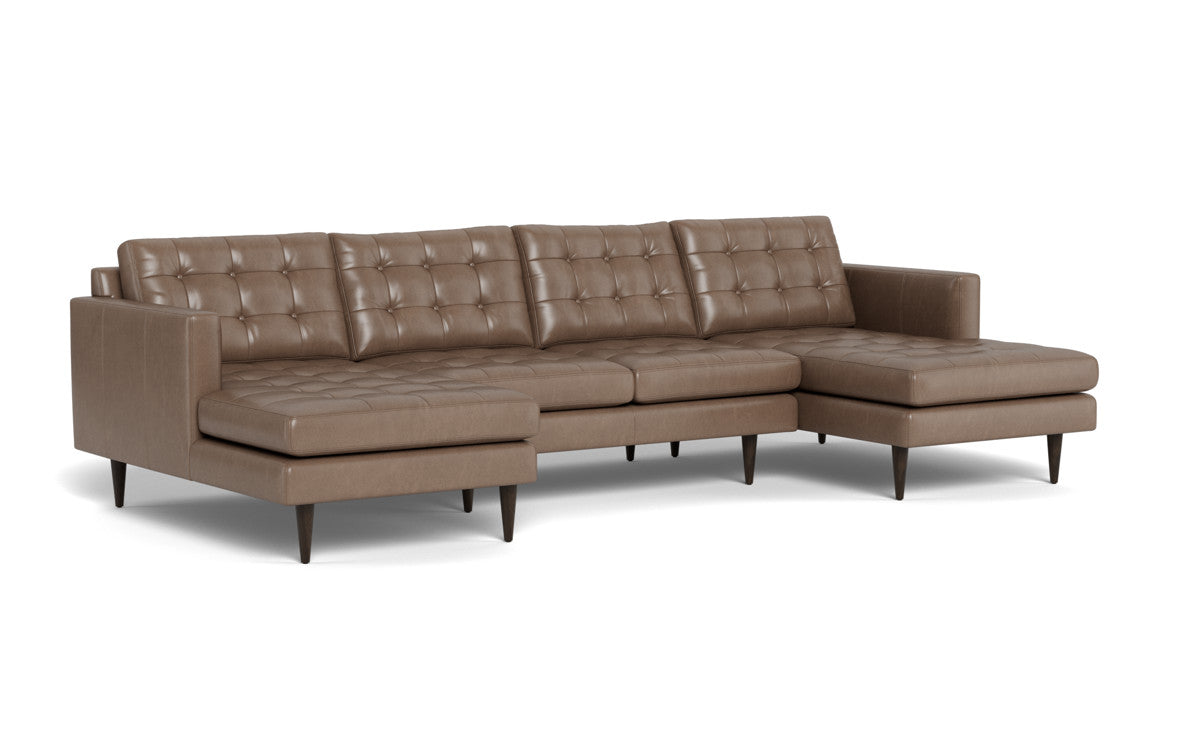 Wallace 126 Genuine Leather Double Chaise U-Shaped Sectional Sofa - Modern Living Room Furniture for Home Theater & Family Gatherings