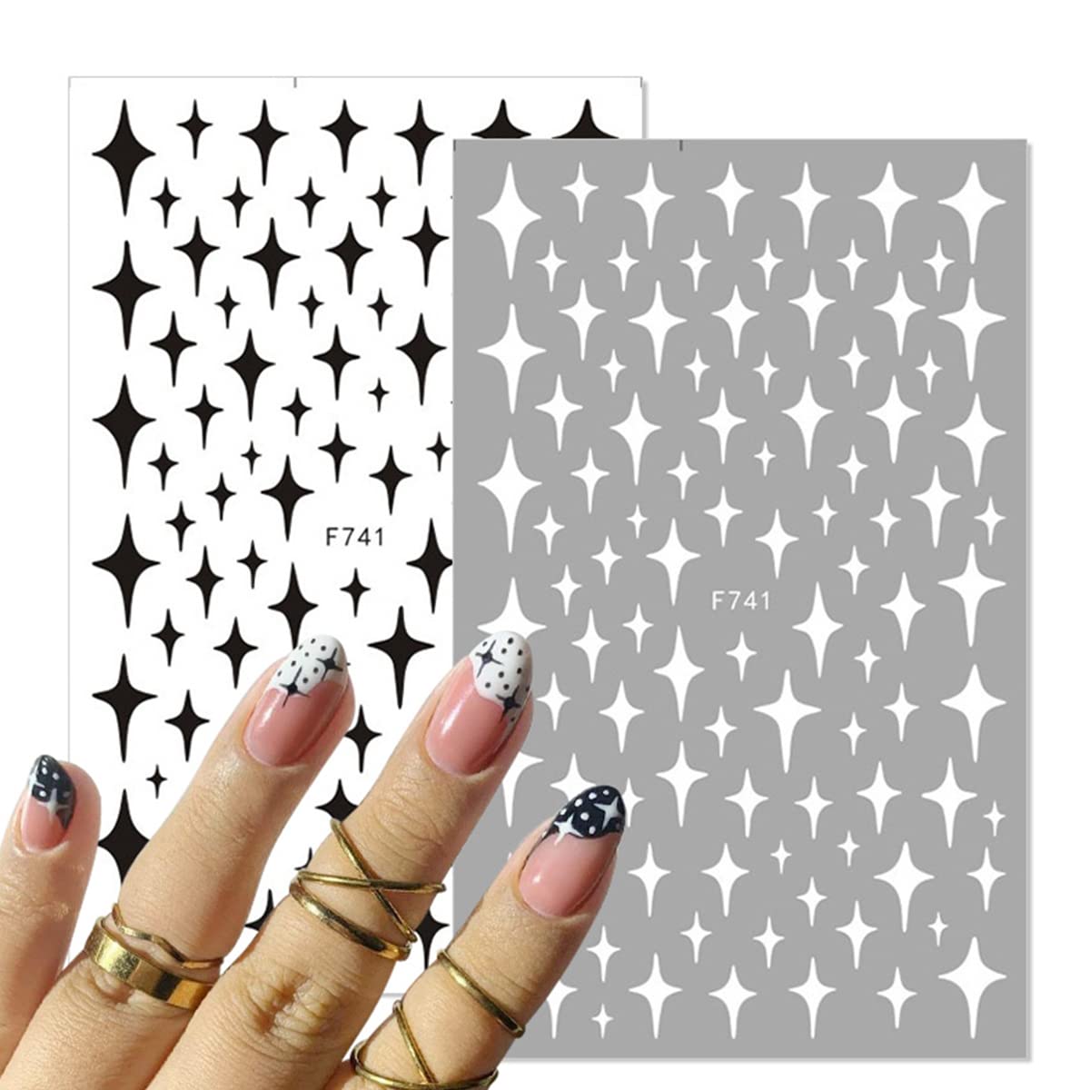3D Self-Adhesive Nail Stickers - Black Heart Love Nail Decals for Valentine's Day, Heart Star Nail Art Designs in Black, White & Red - 6 Sheets for Women's Manicure & Nail Decoration | Perfect for Parties, Weddings, Date Nights & Special Occasions