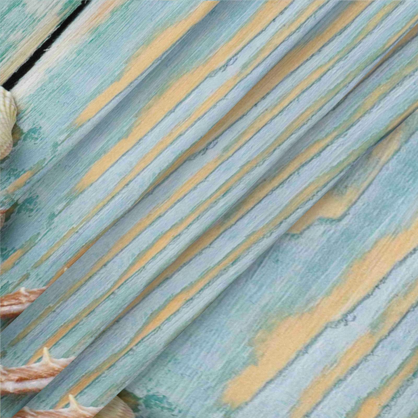Beach Wooden Starfish Round Tablecloth with Elastic Edge - Summer Ocean Seashells Fitted Table Cover for Dining, Kitchen, Party (45