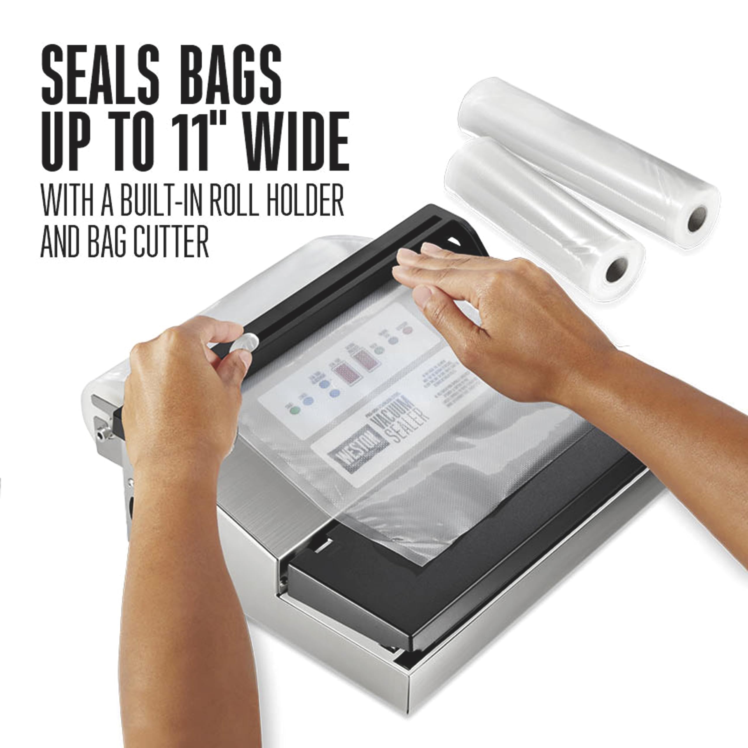 Weston Pro 1100 Vacuum Sealer Machine - 460W Stainless Steel Food Saver for Sous Vide & Meal Prep | Extra-Wide 5mm Seal Bar (11