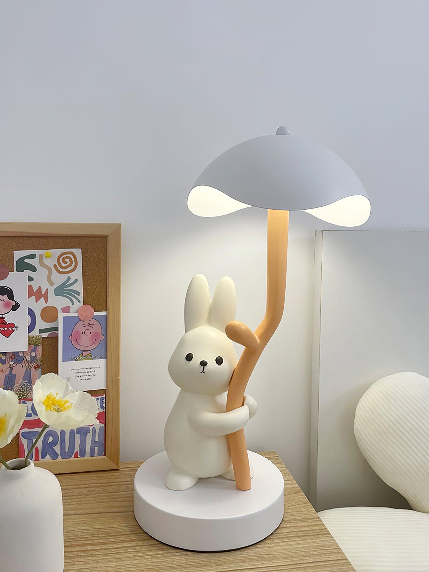 Cozy Rabbit Hug Table Lamp - Adorable Night Light for Kids Room, Nursery Decor & Bedside Reading - Perfect Gift for Children, Girls & Boys (White)