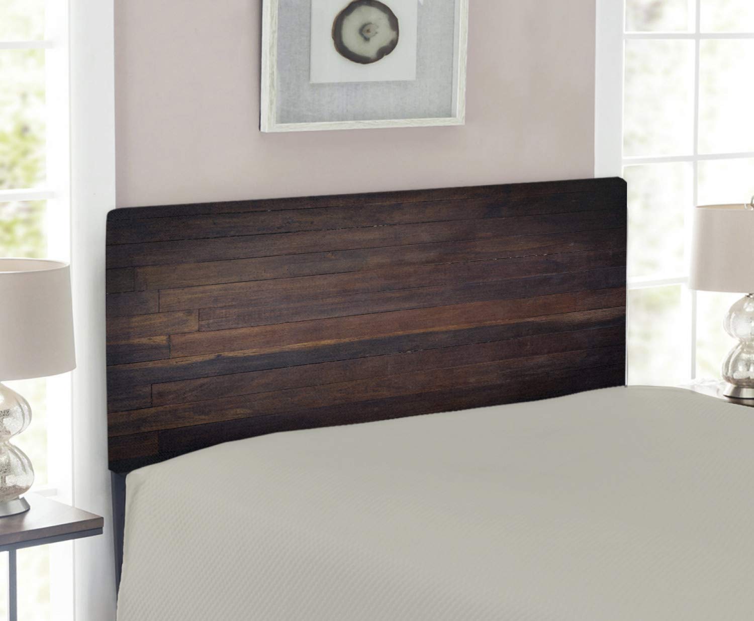 Ambesonne Chocolate Upholstered Headboard - Dark Brown Twin Size with Memory Foam, Weathered Oak Wood Plank Design for Bedroom Decor | Perfect for Country Style, Rustic, and Farmhouse Bedrooms