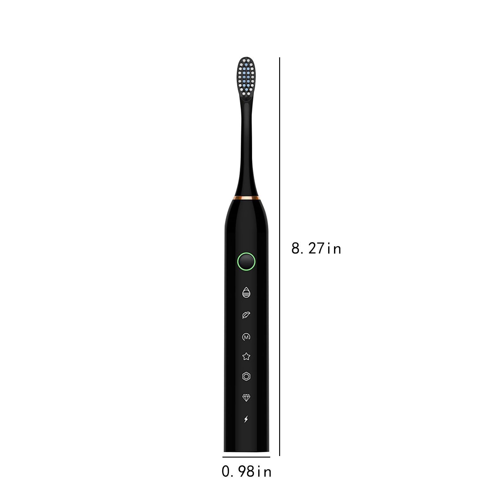 Premium Electric Toothbrush for Adults - 8 Replacement Brush Heads, 6 Cleaning Modes, IPX7 Waterproof - Perfect Travel Toothbrush with Case (Black) | Ideal for Home Use, Business Trips & Gifts for Women & Men