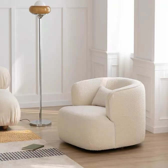White Gray Blue Boucle Sherpa Accent Chair - Nordic Modern Swivel Lounge Chair with Gwyneth Ivory Boucle Fabric - Perfect for Living Room, Bedroom or Office Reading Nook