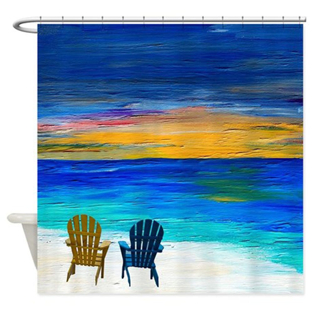 Two of Us At the Beach Art Shower Curtain - Coastal Bathroom Decor, Waterproof Polyester Fabric with Hooks, Perfect for Beach House, Bathroom, Vacation Rental (72x72 Inches)
