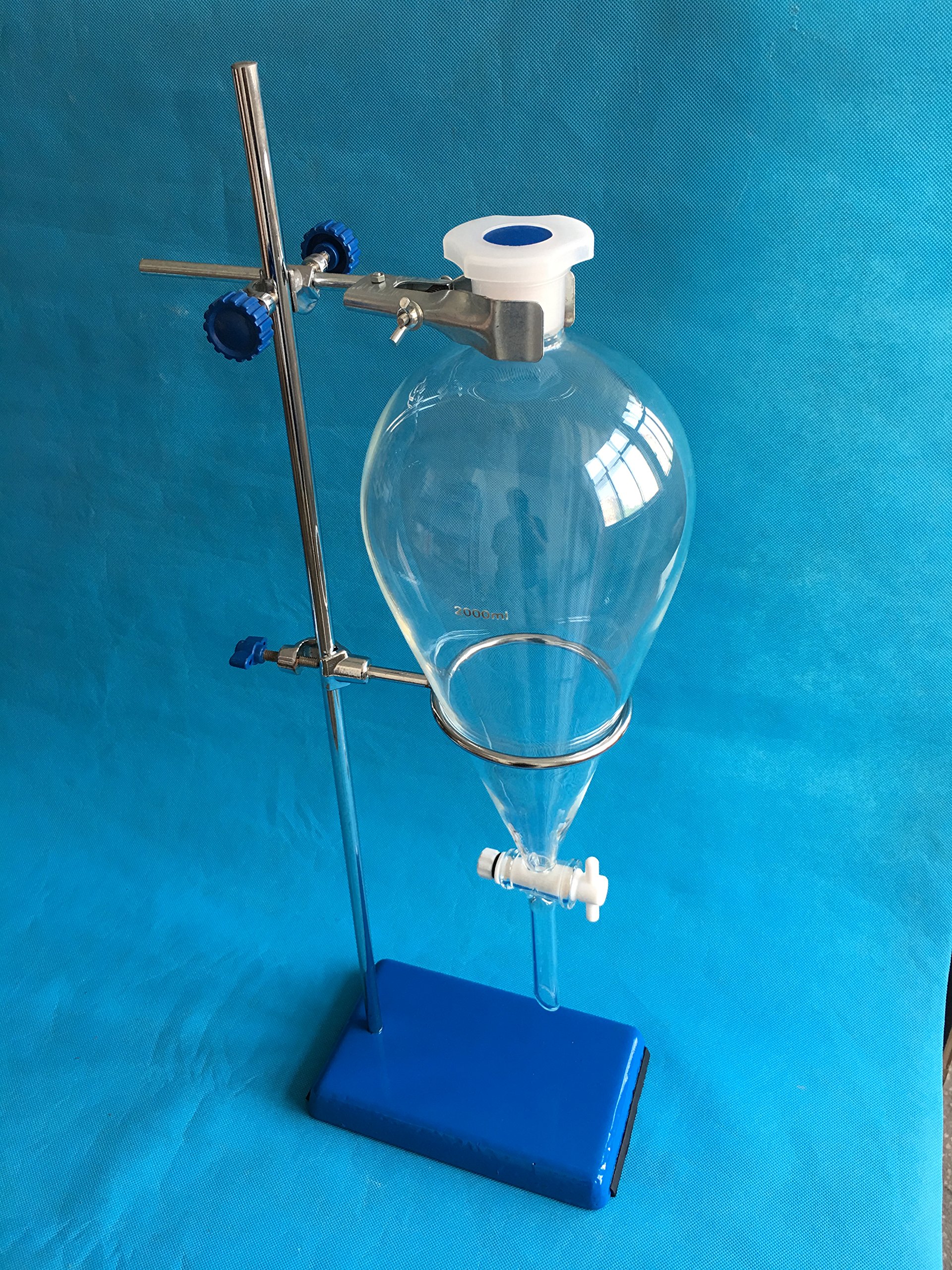 2000ml Glass Separatory Funnel Set with PTFE Stopcock & Iron Ring Stand - Lab Equipment for Liquid Extraction, Chemical Separation - Perfect for Chemistry Labs, Essential Oil Distillation & Scientific Research