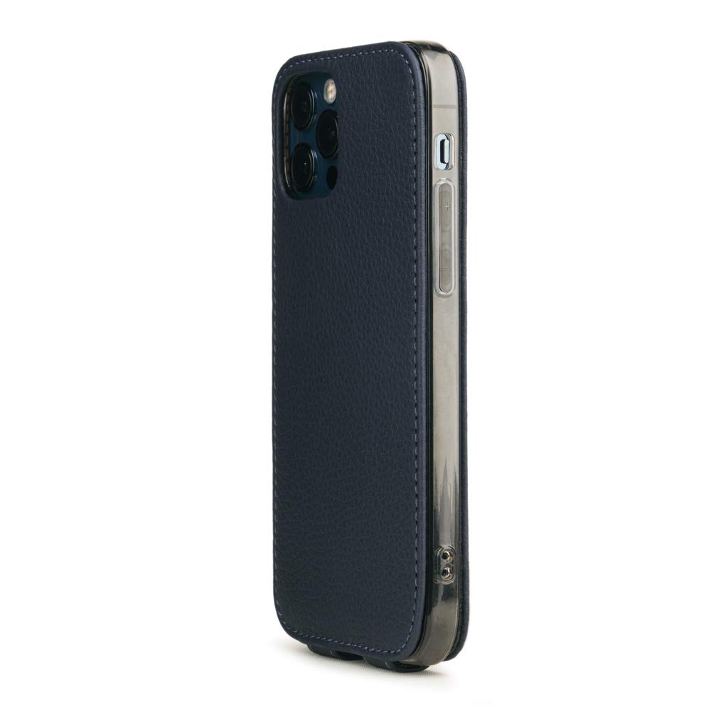 Premium Genuine Leather Wallet Case for iPhone 12 Pro Max - Slim RFID Blocking Protective Cover with Card Slots - Made in France - Blue - Perfect for Business Travel & Everyday Use