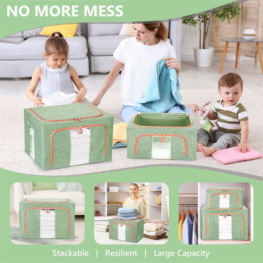 100L Large Cloth Storage Box - Foldable Closet Organizer with Handles, Wardrobe Storage Bags for Clothes, Blankets & Seasonal Items (Green) - Perfect for Bedroom, Closet & Travel Organization