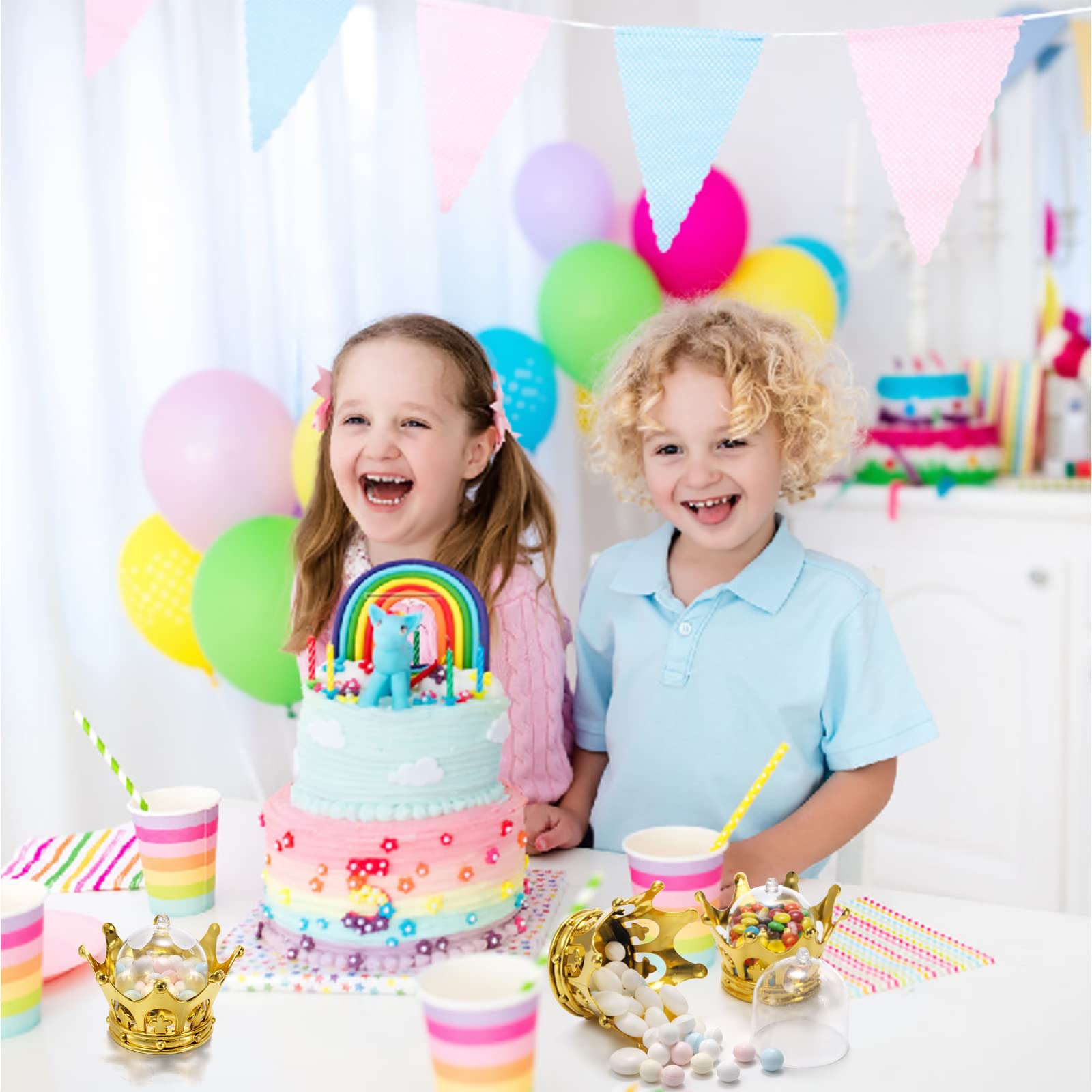 36 Pack Refillable Crown Candy Box with Dome - Decorative Fillable Candy Holder for Chocolates, Desserts, Baby Showers & Princess Birthday Parties - Perfect for Wedding Favors, Bridal Showers & Party Decorations