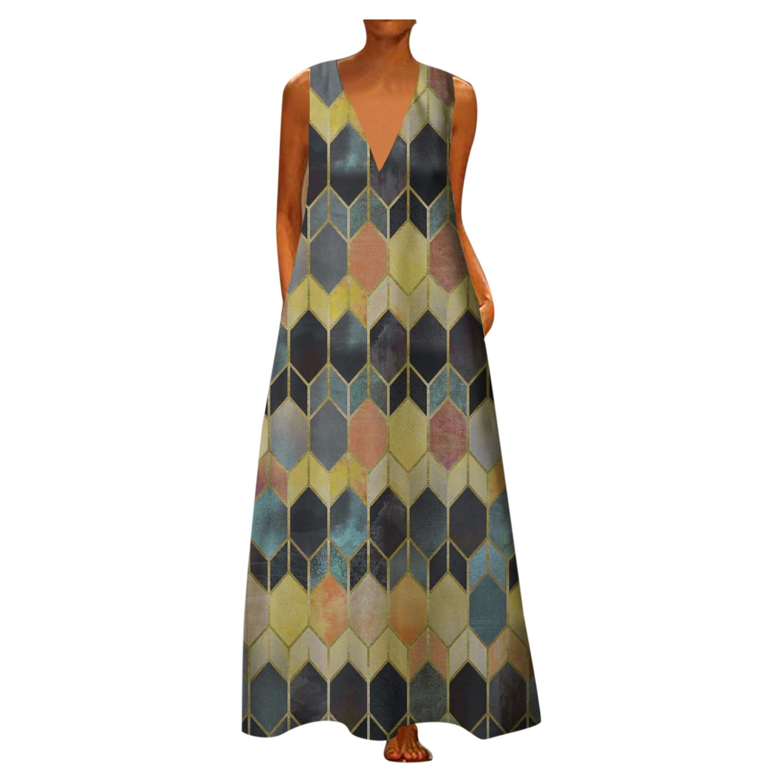 iQKA Women's Summer Casual Sleeveless V-Neck Loose Fit Tank Dress - Perfect for Beach, Vacation, Party & Everyday Wear