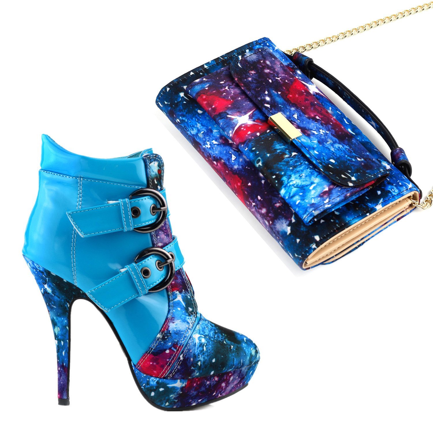 SHOW STORY Punk Buckle Night Sky High Heel Stiletto Platform Ankle Boots for Women - Gothic Fashion, Clubwear & Night Out Outfits (Style LF30301)