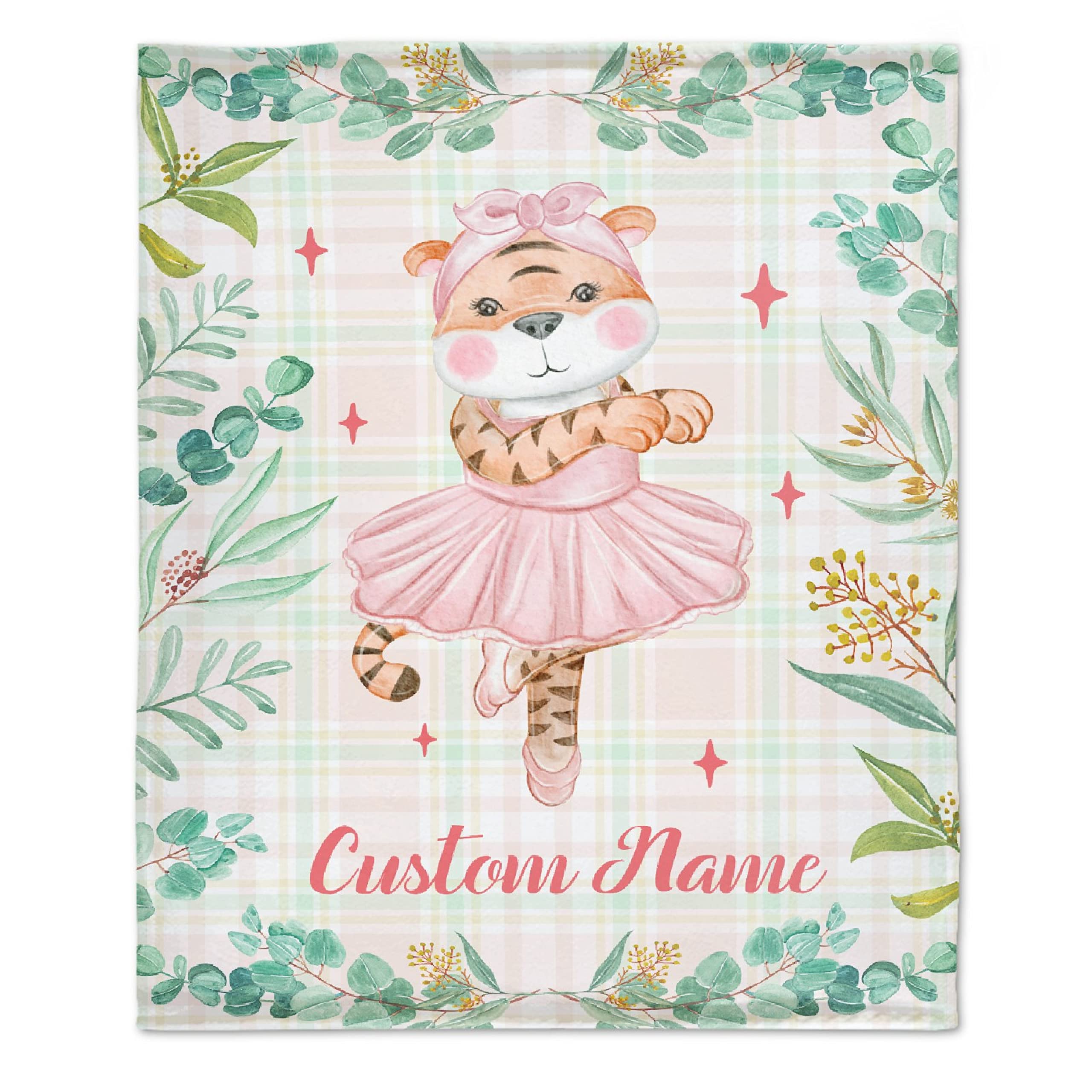 Custom Personalized Baby Blanket with Tiger Floral Design - Soft Warm Flannel Throw for Boys & Girls - Unique Baby Name Blanket 90