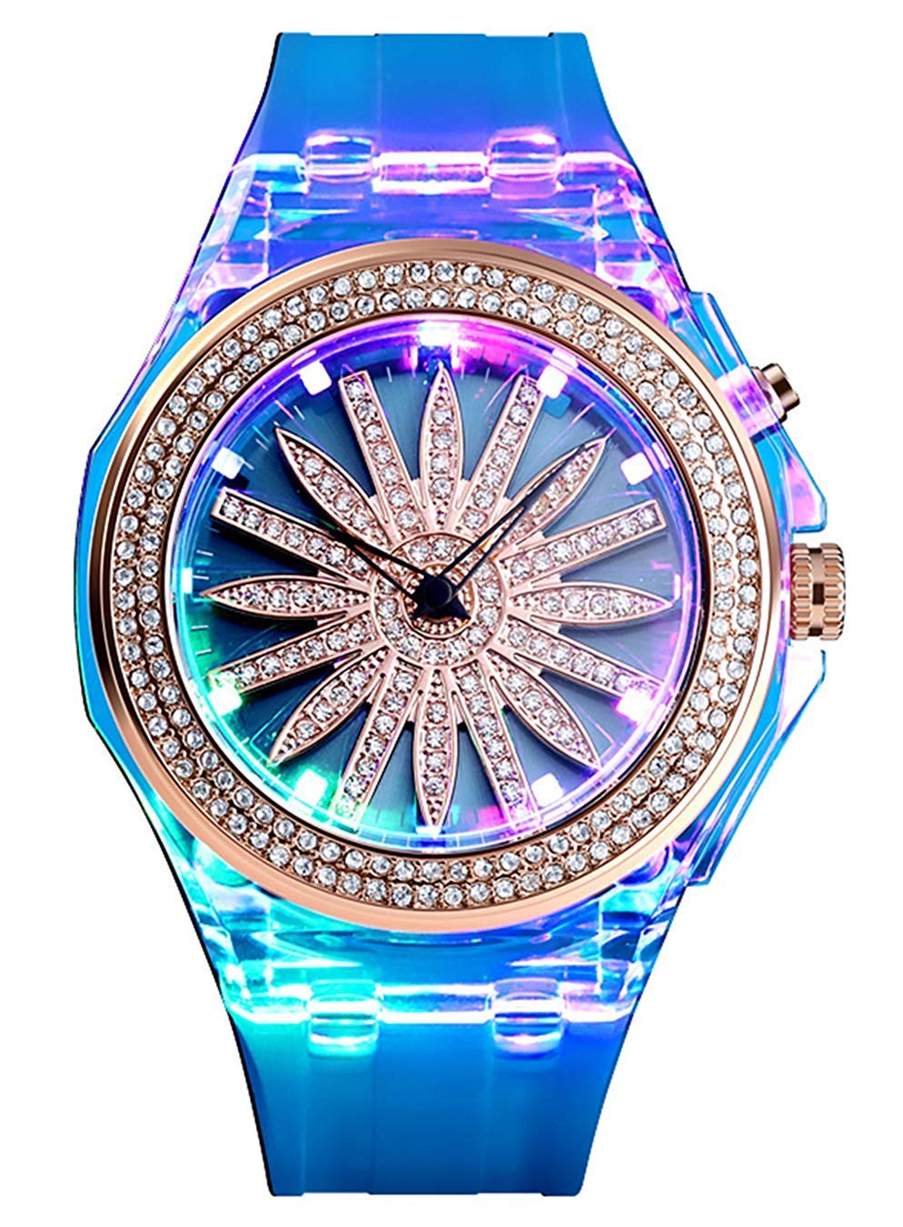 MASTOP Starry Sky Flower Quartz Watch for Women & Men - Crystal Dial with LED Backlight, Waterproof Resin Strap - Perfect for Casual Wear, Date Night & Gift Giving