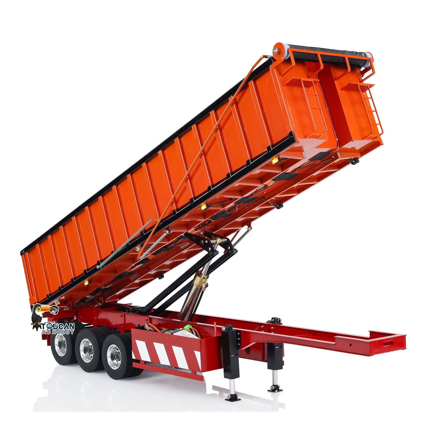 1/14 Scale Metal 3-Axle Hydraulic RC Dump Truck with Electric Awning - Remote Control Construction Tractor Trailer for Adults & Kids (Painted & Assembled) - Perfect for Construction Site Play, Collecting, and RC Truck Racing