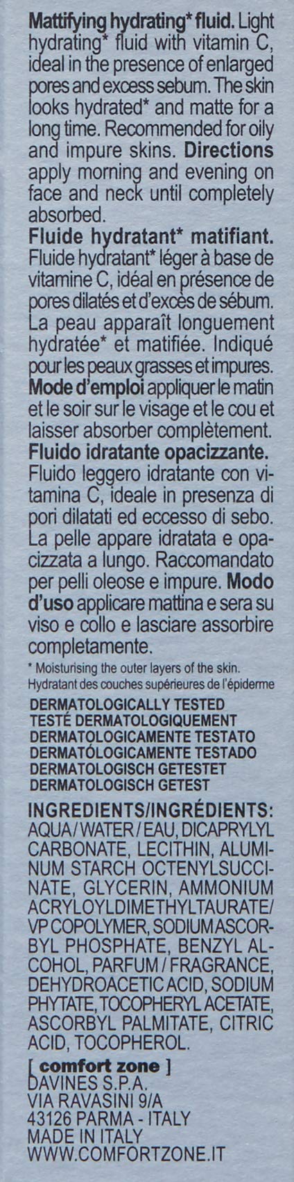 Comfort Zone Active Pureness Hydrating Fluid - 30ml - Mattifying Moisturizer with Vitamin C for Oily Skin - Natural Ingredients - Makeup Base - Perfect for Daily Skincare Routine & Makeup Prep