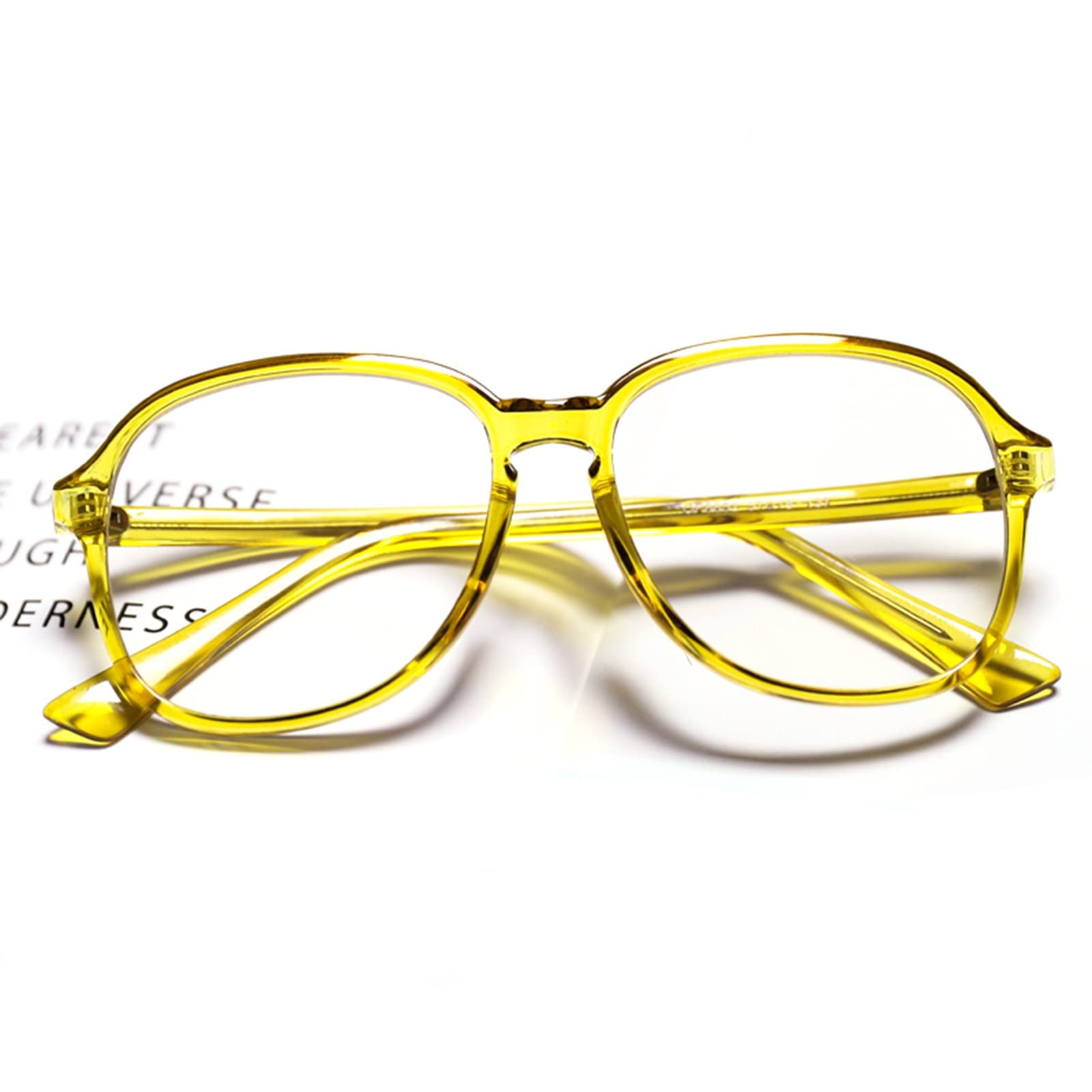 Women's Oversized Fashion Reading Glasses - Transparent Yellow Frame, Spring Hinge, Anti-Eyestrain (2.5X) - Perfect for Reading, Working, and Daily Use