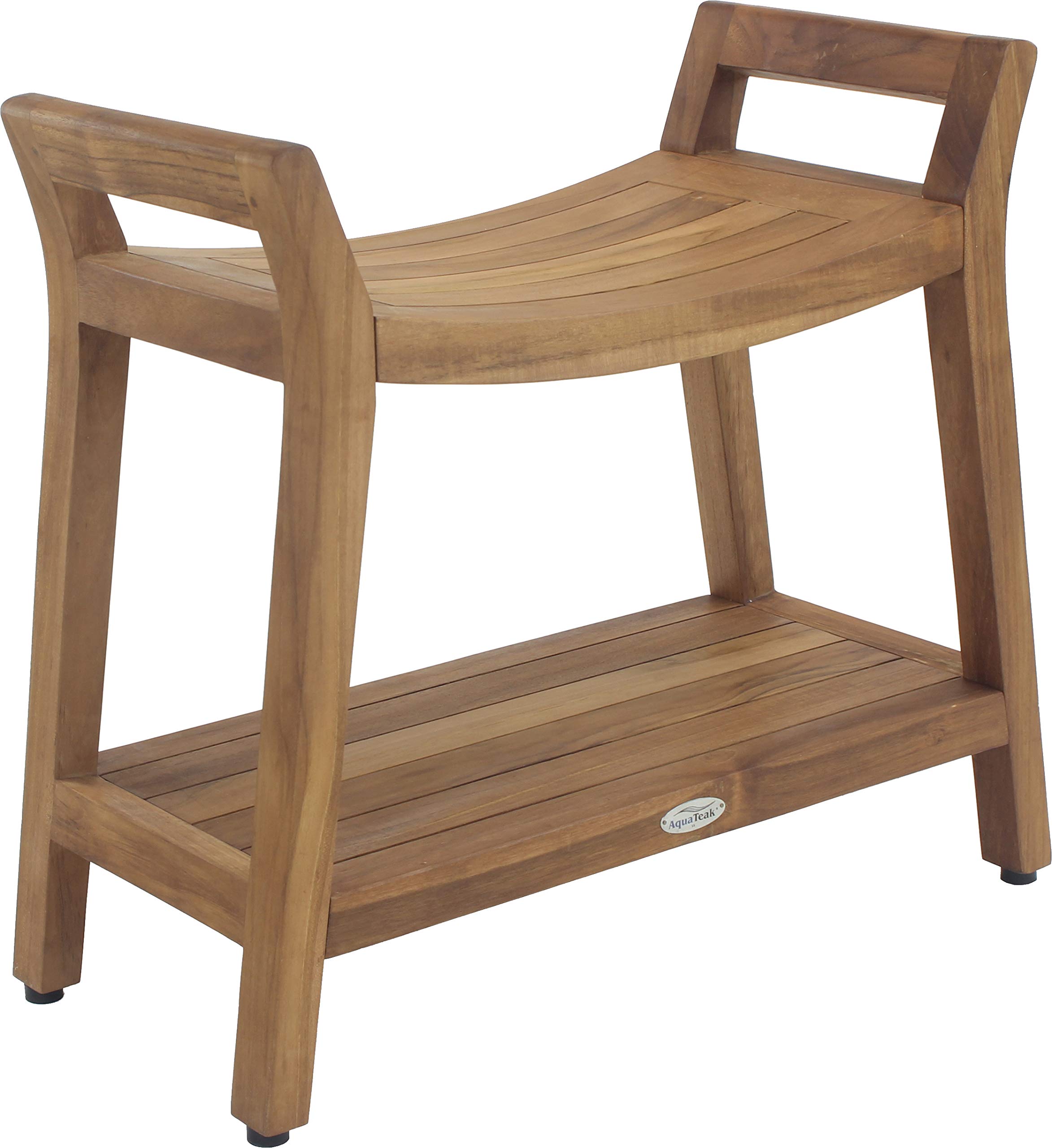 Premium Teak Shower Bench with Shelf - AquaTeak Asia Ascend - Waterproof Bath Seat for Spa, Sauna & Elderly Bathroom Safety - Natural Wood Bath Accessories