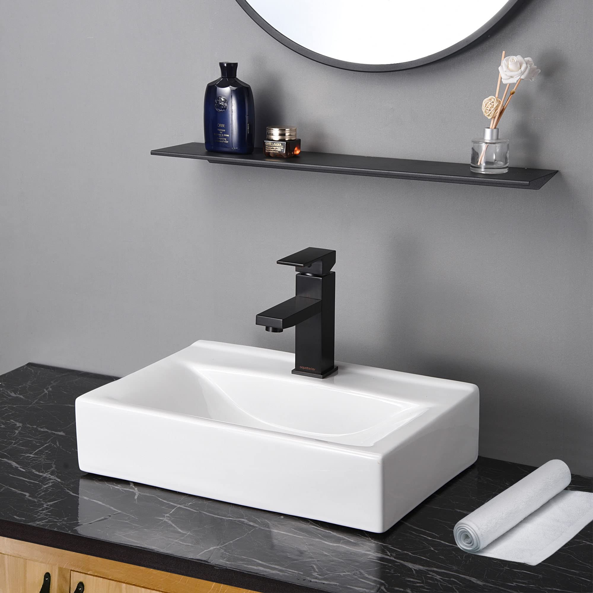 Aquaterior 2 Pack 18 Inch Rectangular Ceramic Bathroom Vessel Sink with Pop-Up Drain - Modern Above Counter Basin for Vanity, Powder Room, and Guest Bathroom