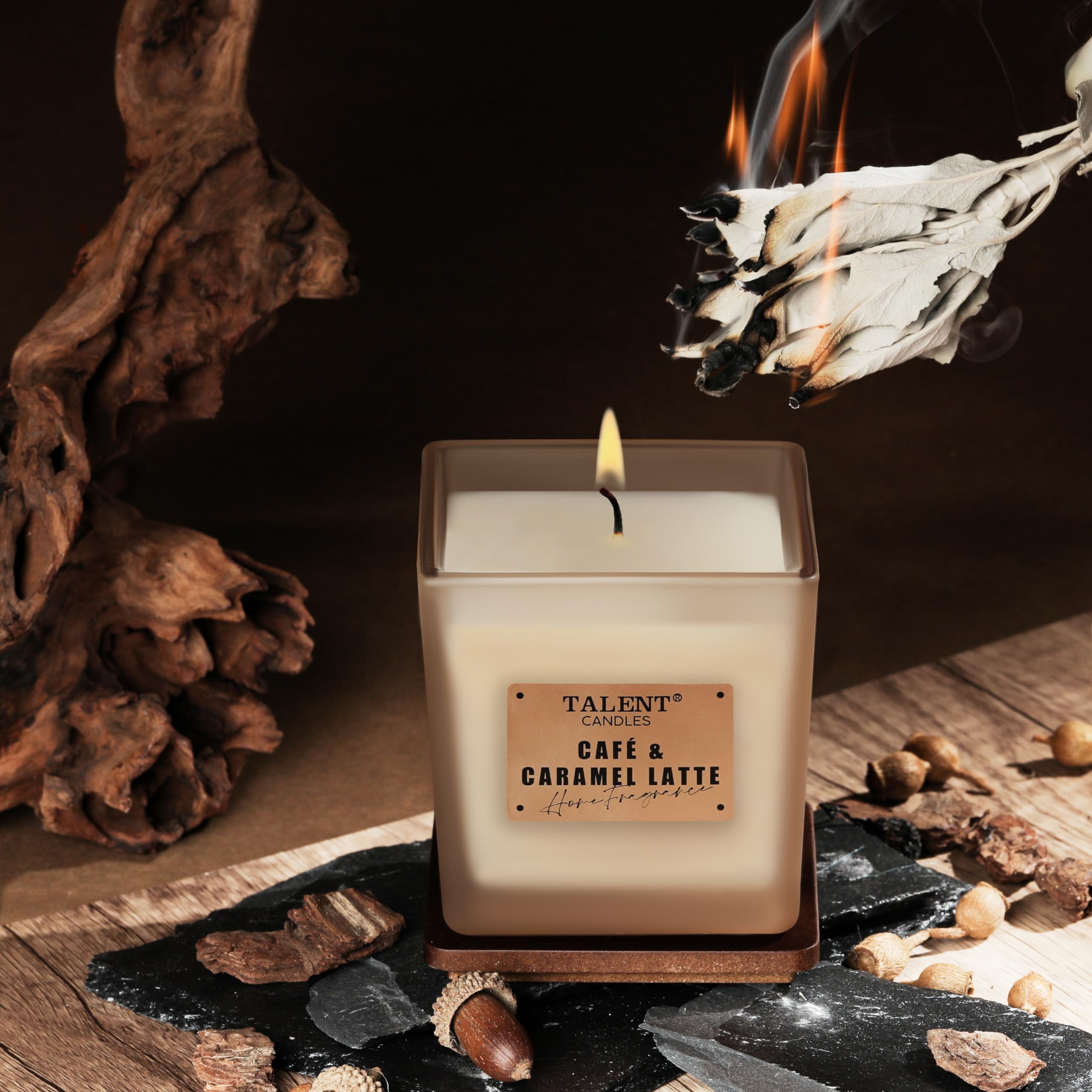 Premium Soy Wax Scented Candles - 7.05oz Aromatherapy Candles with Lid in Cafe & Caramel Latte Fragrance | Home Decor, Relaxation & Romantic Ambiance for Living Room, Bedroom, Bathroom, Office