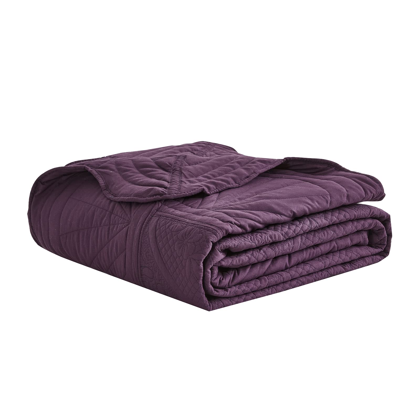 Full Size Bedspread Set - Modern & Contemporary Reversible Coverlet with Real Stitching, Lightweight 4-Piece Purple Bedding - Perfect for Guest Rooms, Master Bedrooms & Dorm Decor