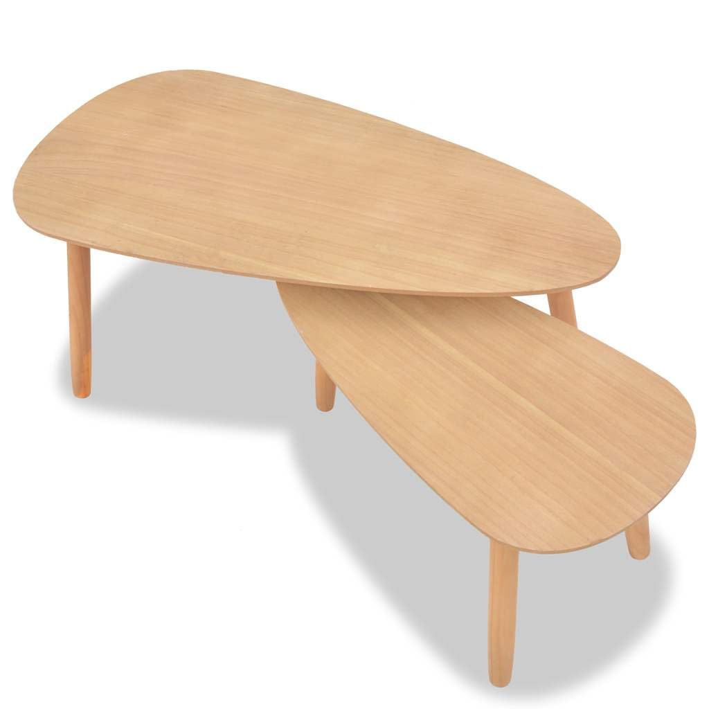 2-Piece Solid Pinewood Coffee Table Set - Rustic Brown Finish for Living Room & Lounge Decor