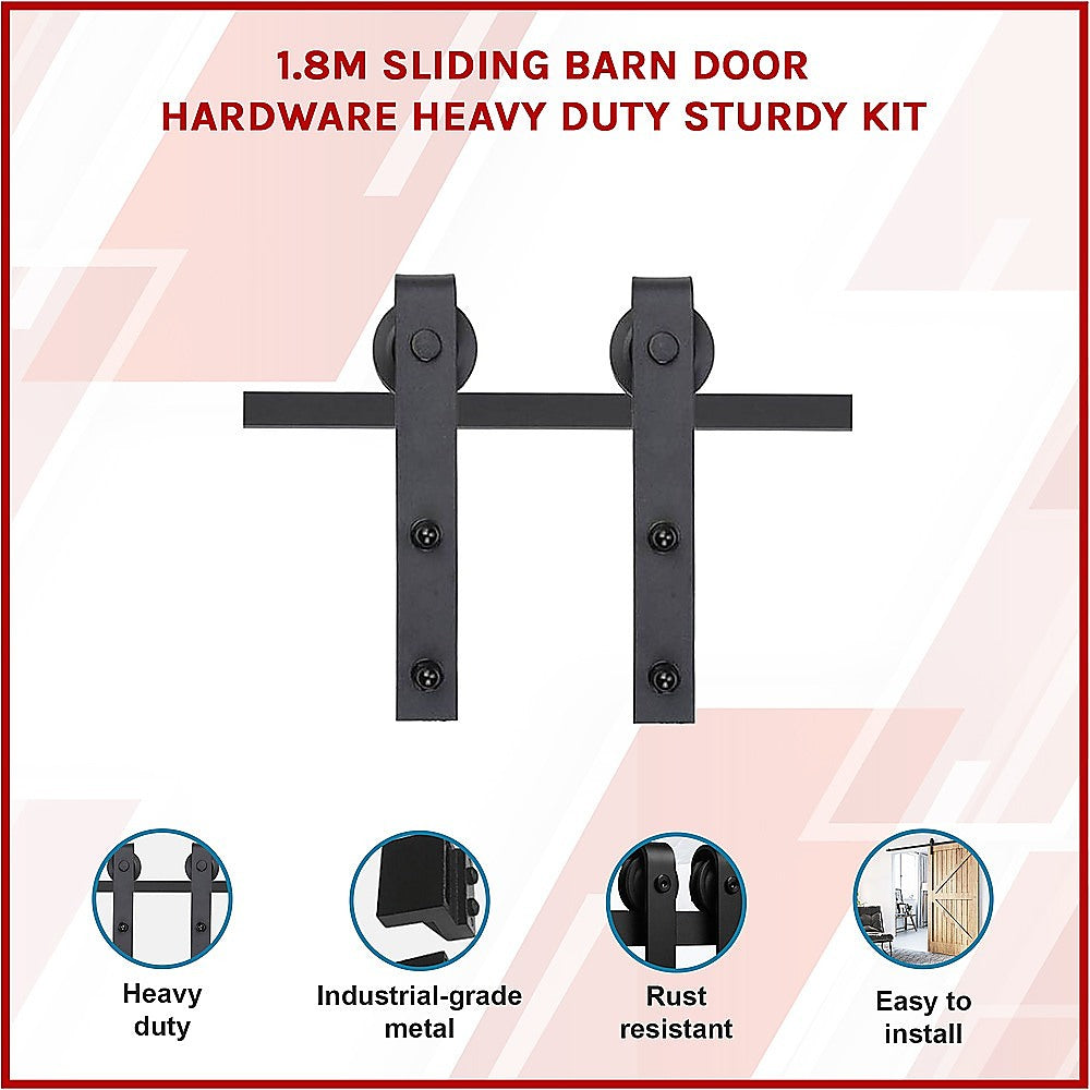 1.8m Heavy Duty Sliding Barn Door Hardware Kit - Durable & Sturdy for Modern Farmhouse, Bedroom, Closet, and Office Doors