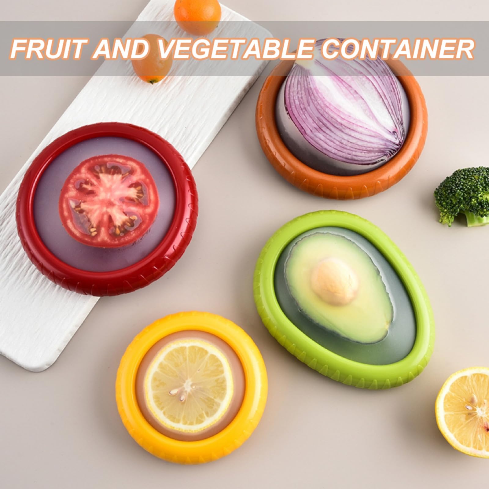 4-Pack Silicone Food Storage Containers - Reusable Airtight Fruit & Vegetable Keepers for Avocados, Onions, Lemons, Potatoes - BPA-Free Fridge Organizer for Freshness (Perfect for Meal Prep & Kitchen Storage)