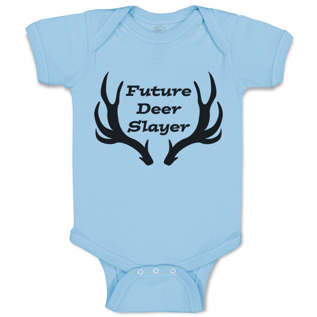 Custom Funny Baby Bodysuit - Future Deer Slayer Style B - 100% Cotton Infant Clothes for Boys & Girls - Light Blue Design - Newborn Outfit for Hunting Enthusiasts & Outdoor Family Photos