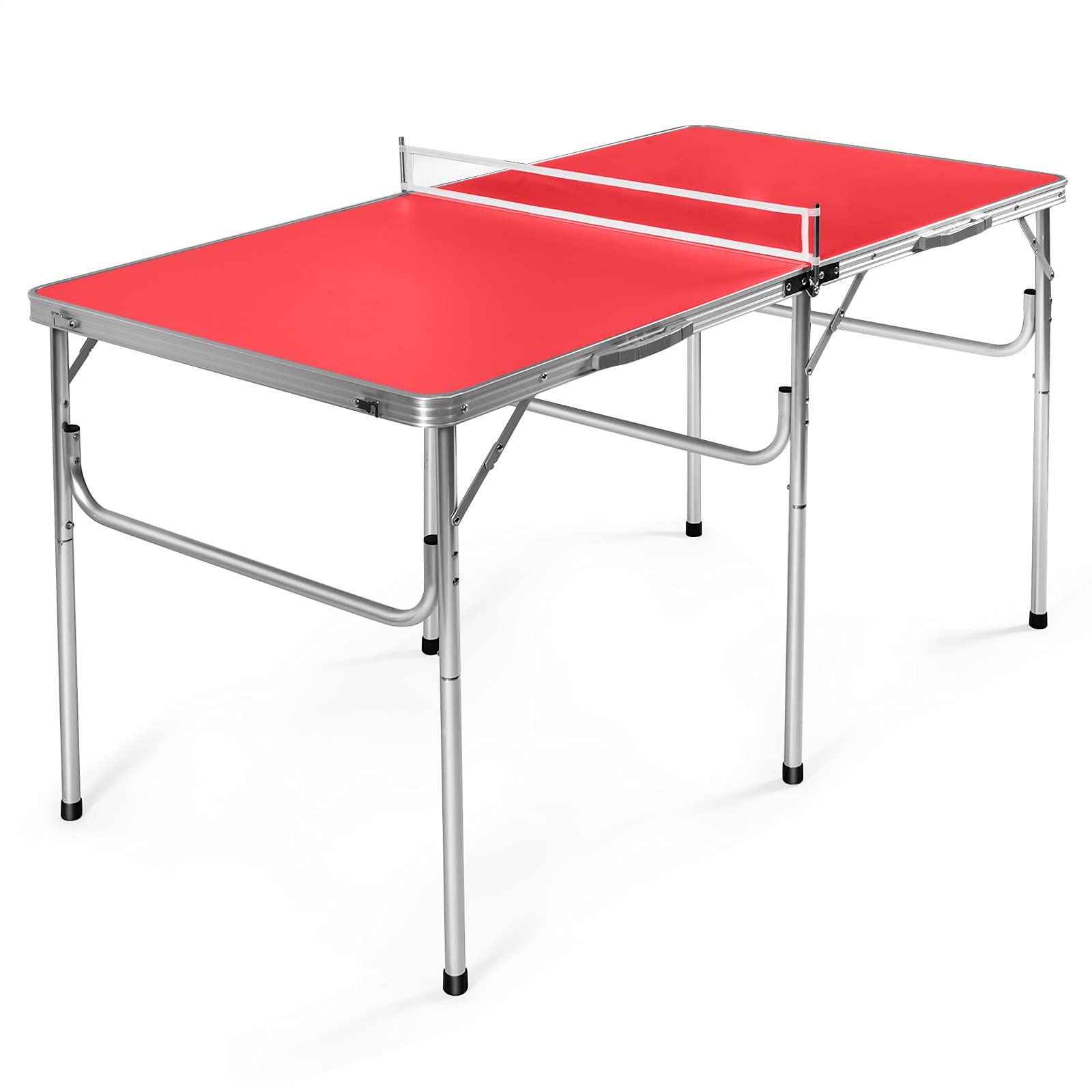 GYMAX Folding Indoor Ping Pong Table Set with Net, 2 Paddles & 2 Balls - Professional Free Standing Table Tennis Kit for Home, Office, Gym & Game Room