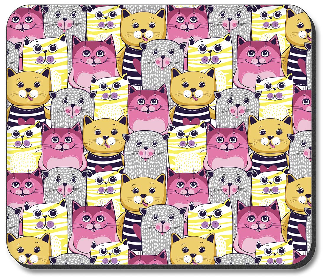 Colorful Cat Art Mouse Pad - Pink, Yellow & Gray Non-Slip Gaming Mousepad for Office & Home Computer Desk Accessories | Perfect for Work, Gaming & Decor