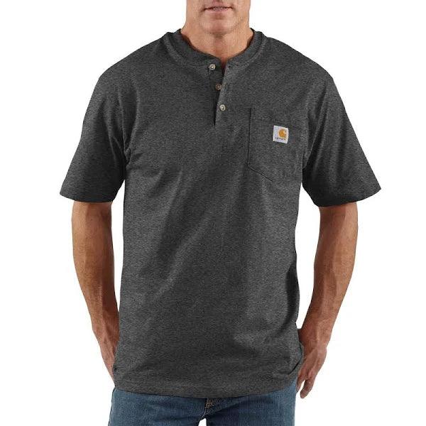 K84 Loose Fit Heavyweight Short Sleeve Pocket Henley T-Shirt in Carbon - Perfect for Casual Wear, Outdoor Activities & Everyday Comfort