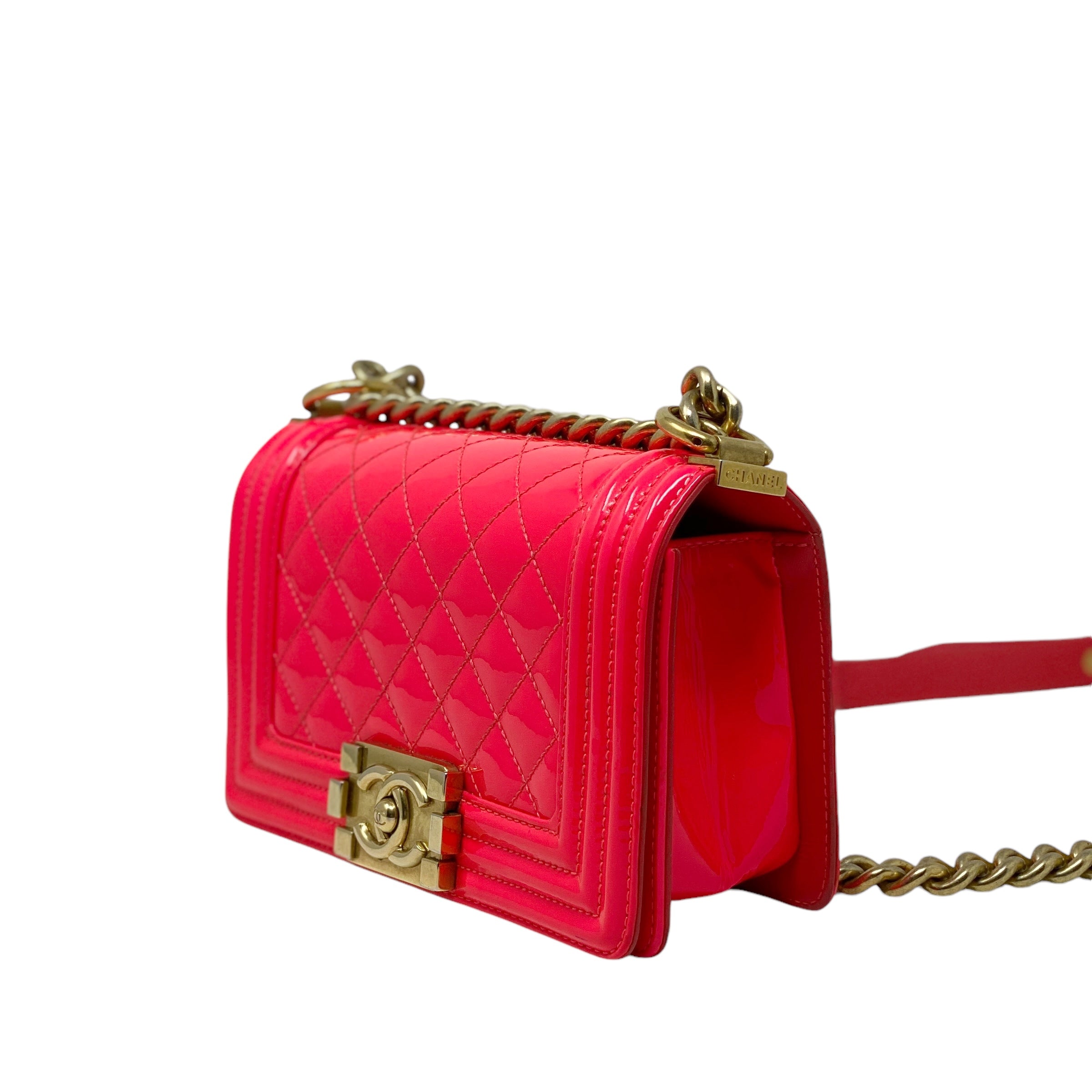 Chanel Pink Patent Leather Small Boy Bag - Luxury Crossbody Handbag for Women, Perfect for Parties, Dates & Special Occasions
