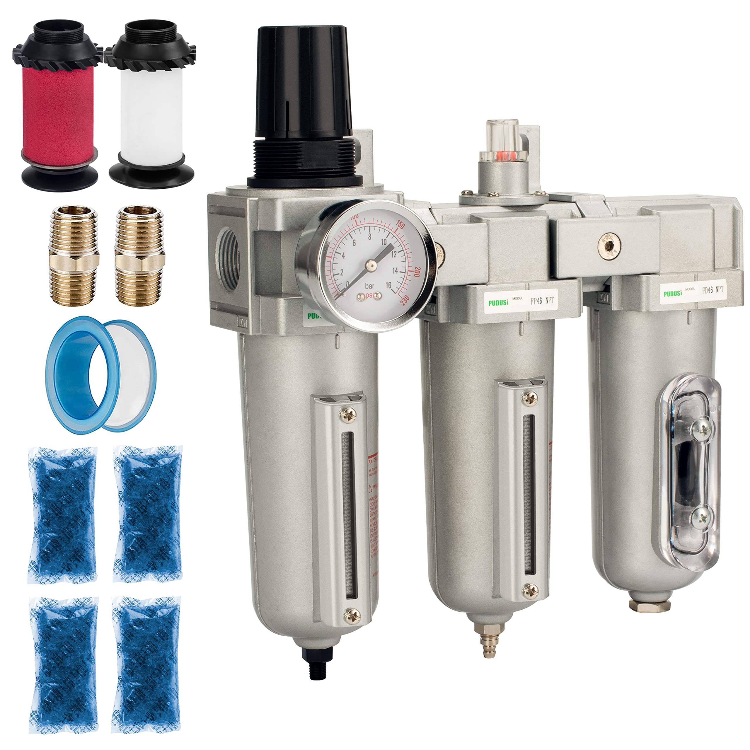 Industrial Grade 3-Stage Air Drying System with Particulate Filter, Coalescing Filter & Desiccant Dryer - 3/4