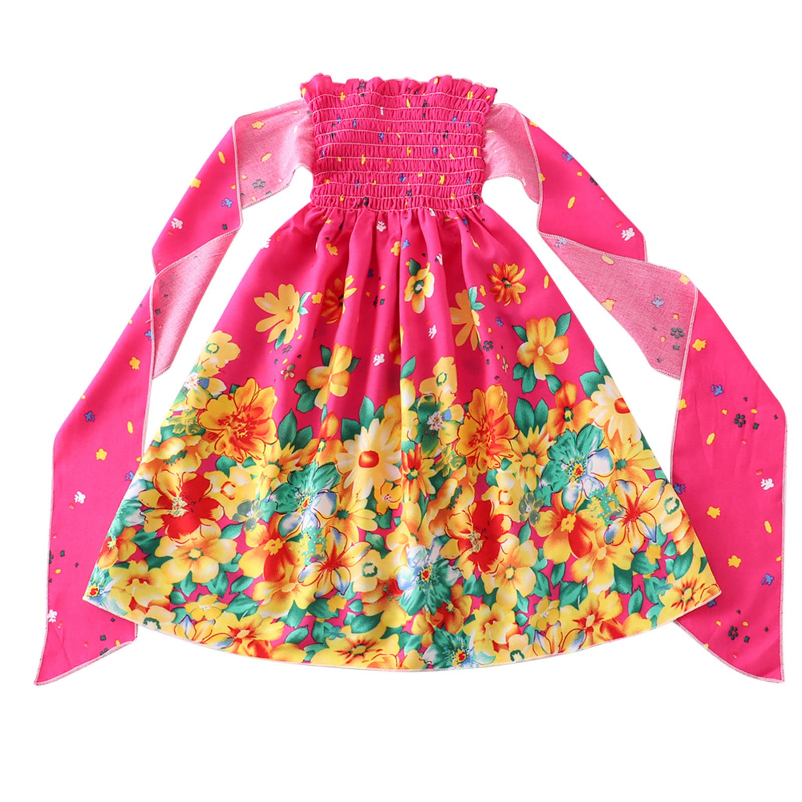Bohemian Floral Toddler Girls Sleeveless Dress with Bowknot - Strappy Beach Princess Dress for Casual Wear & Summer Outings