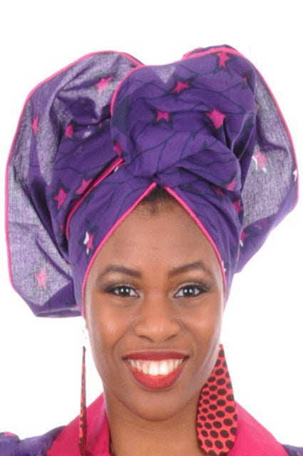 Stylish Purple and Fuchsia African Print Head Wrap DP3214H - Perfect for Cultural Events, Weddings, and Everyday Fashion