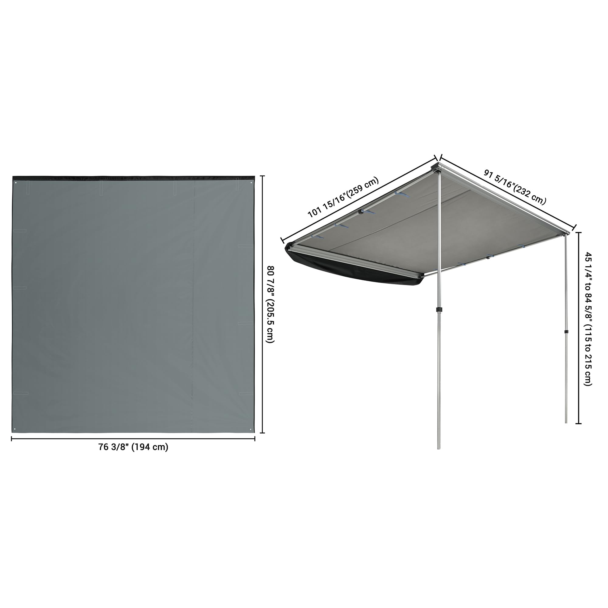 Yescom 7.6x8.5 Ft Car Side Awning with Removable Side Walls - Rooftop Pull-Out Tent Shelter for Camping, Overlanding & Outdoor Adventures