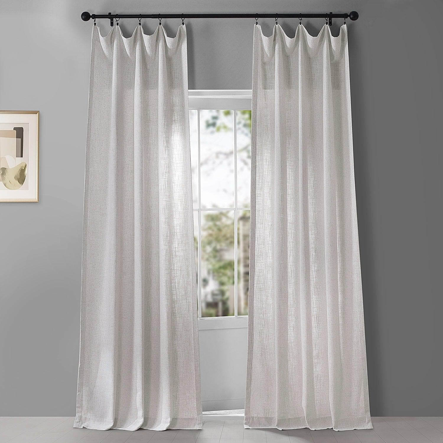 Bliss White Belga Faux Linen Curtains - Elegant Window Treatments for Living Room, Bedroom & Dining Room