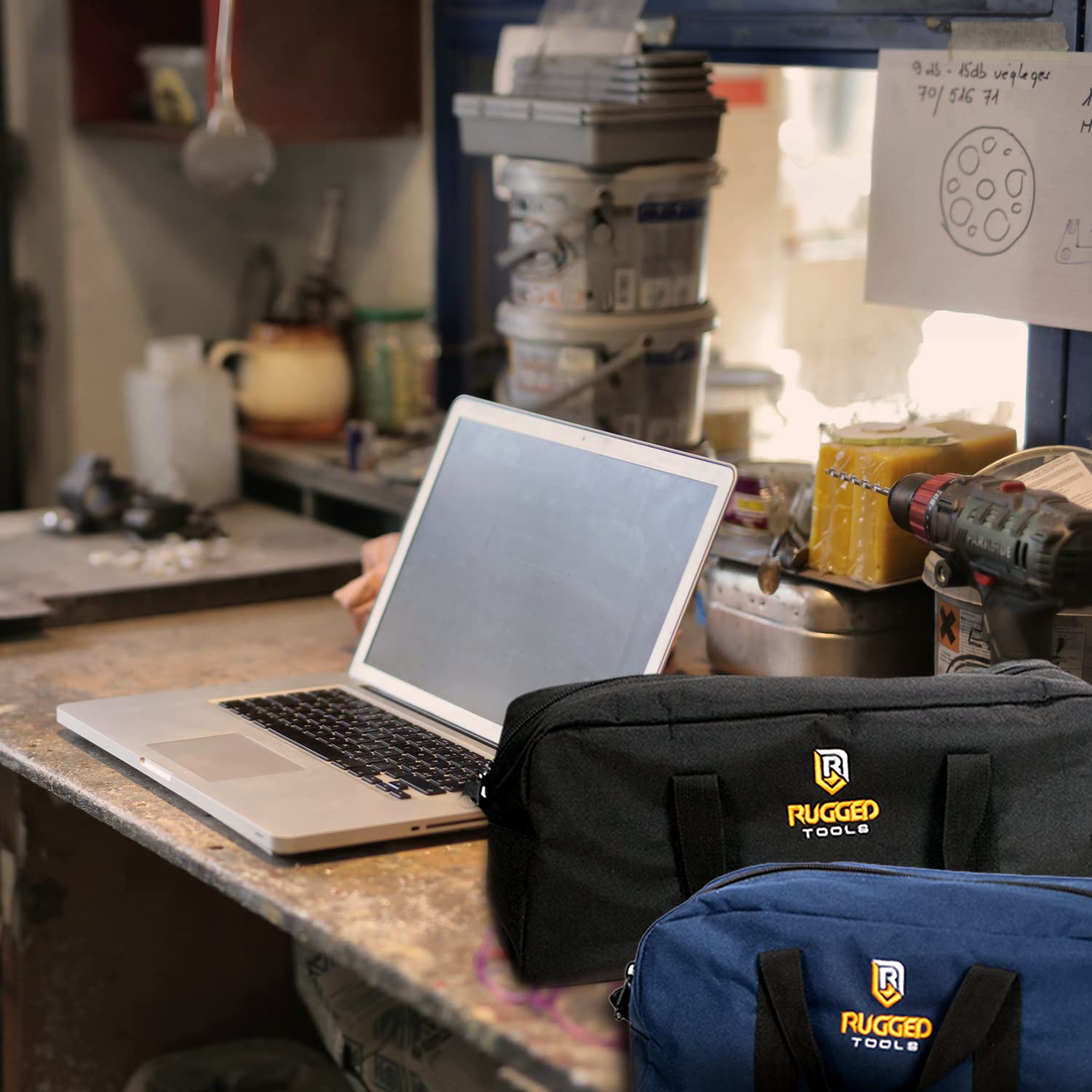 Rugged Tool Bag Combo - Small & Medium Organizer for Electricians, Plumbers, HVAC - Durable Worksite Storage