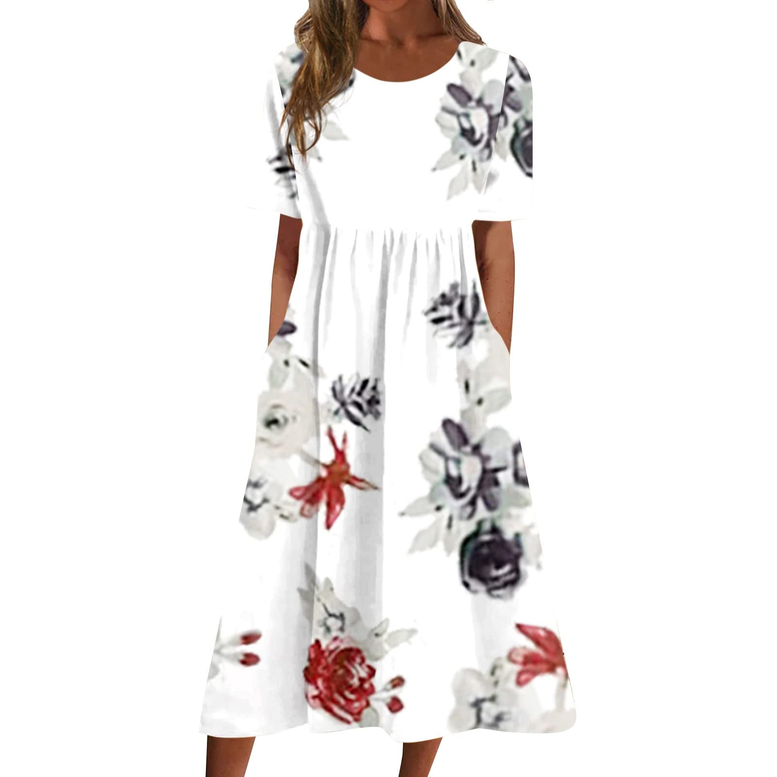 2024 Women's Summer Dresses - Short Sleeve Square Neck Flowy A-Line Casual Boho Smocked Mini Sundress for Vacation & Beach | Perfect for Outdoor Parties, Date Nights & Tropical Getaways