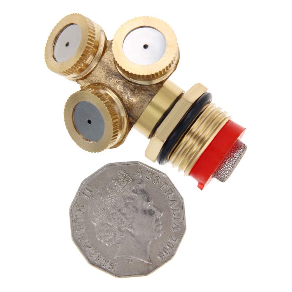 1/2 Inch BSPF Brass Misting Nozzles - Low Pressure 3 Hole Garden Sprinkler Heads with Filter Mesh - Perfect for Patio Cooling, Lawn Irrigation, Dust Control & Outdoor Landscaping (2 Pack)