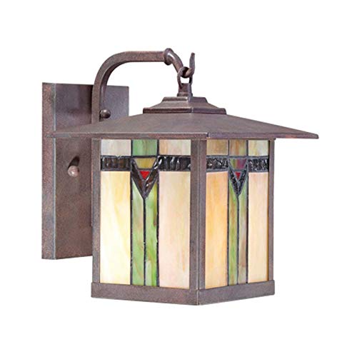 LITFAD Tiffany Style Stained Glass Wall Sconce Light Fixture - Green Art Glass Lantern for Indoor & Outdoor Lighting | Perfect for Porch, Patio, Entryway & Bedroom Decor