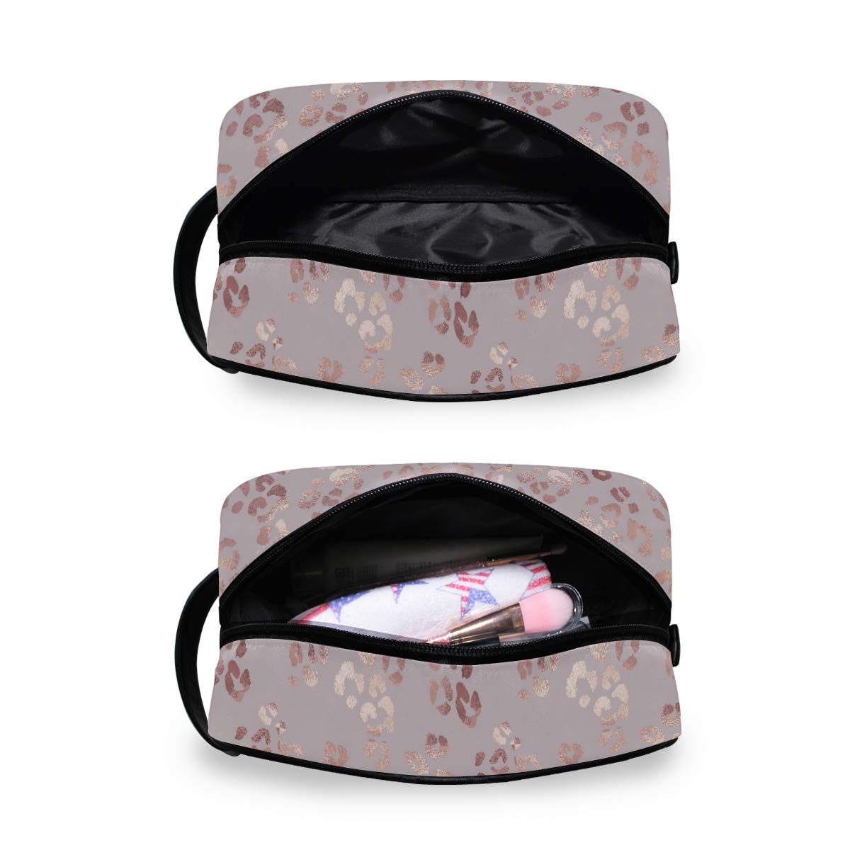 Portable Rose Gold Leopard Print Travel Toiletry Bag - Waterproof Cosmetic Makeup Organizer Pouch for Women | Perfect for Vacation, Gym & Business Trips