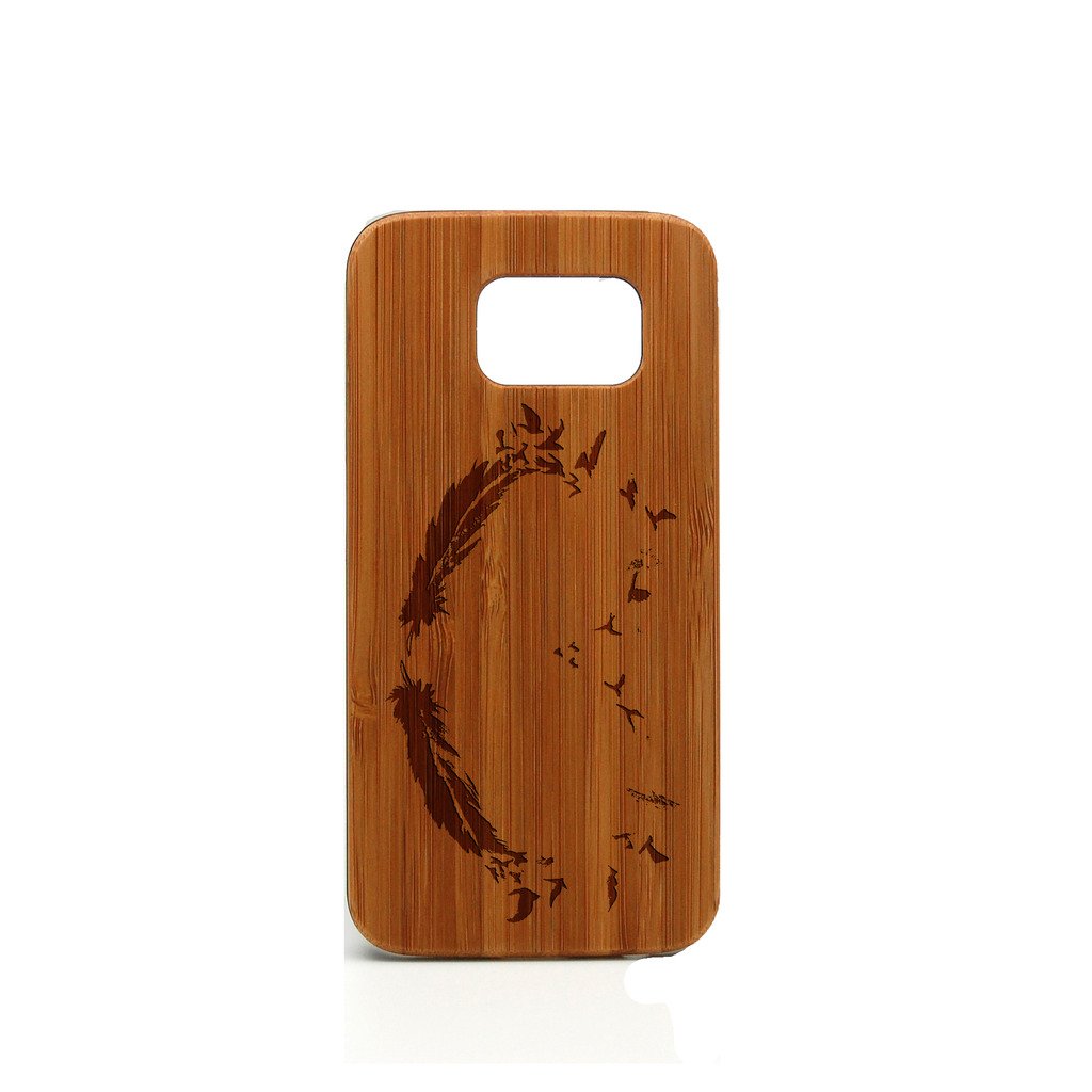 Premium Real Wood Samsung Galaxy S6 Case - Handcrafted Feather & Bird Design - Slim Protective Cover for Samsung Galaxy S6 - Perfect for Outdoor Adventures, Travel & Daily Use