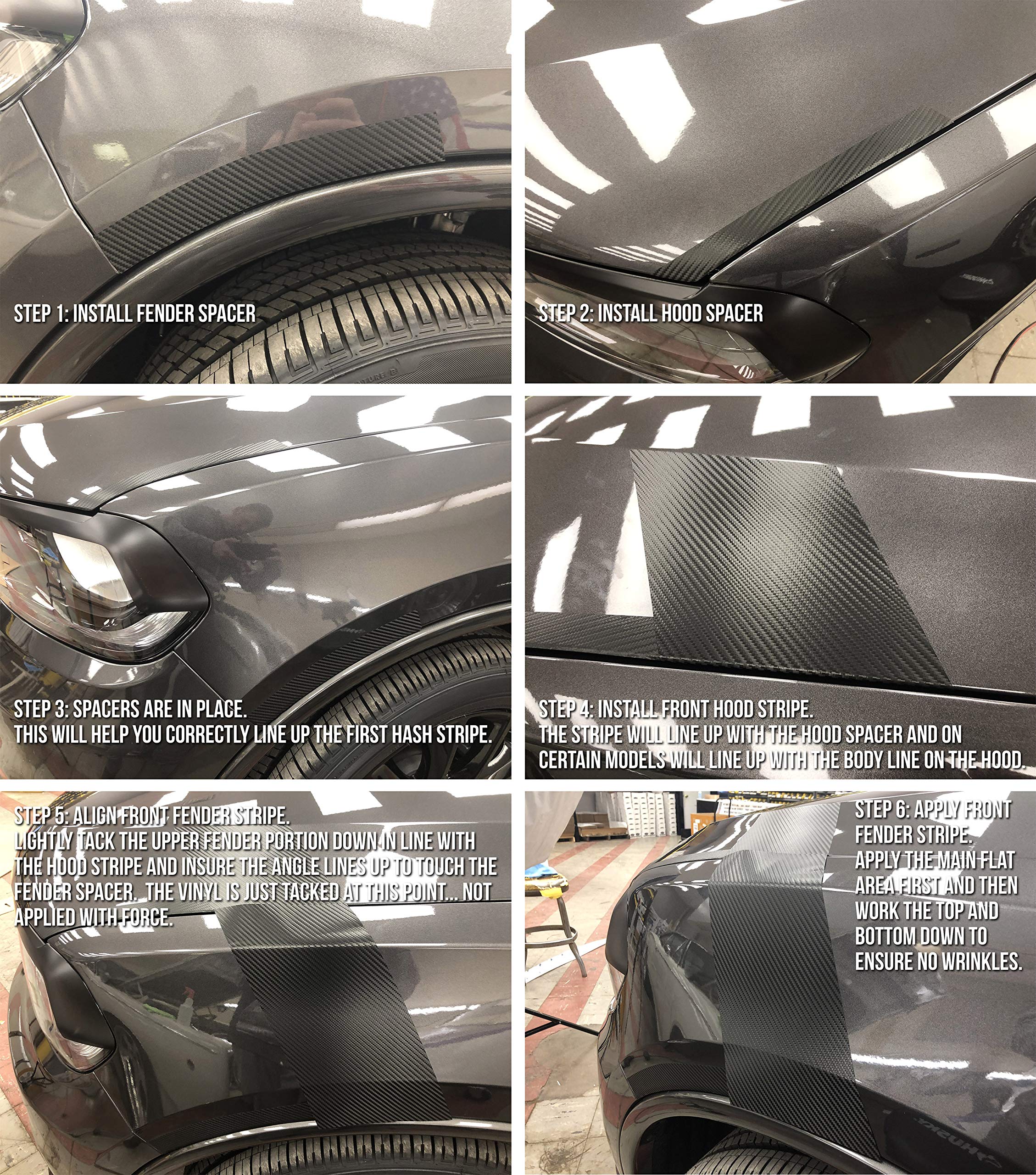 2014+ Dodge Durango Carbon Fiber Fender Hash Stripe Decal Kit - Pair for Both Sides - Durable Vinyl Decals for Car Exterior Customization - Perfect for Off-Road & Street Style Enhancement