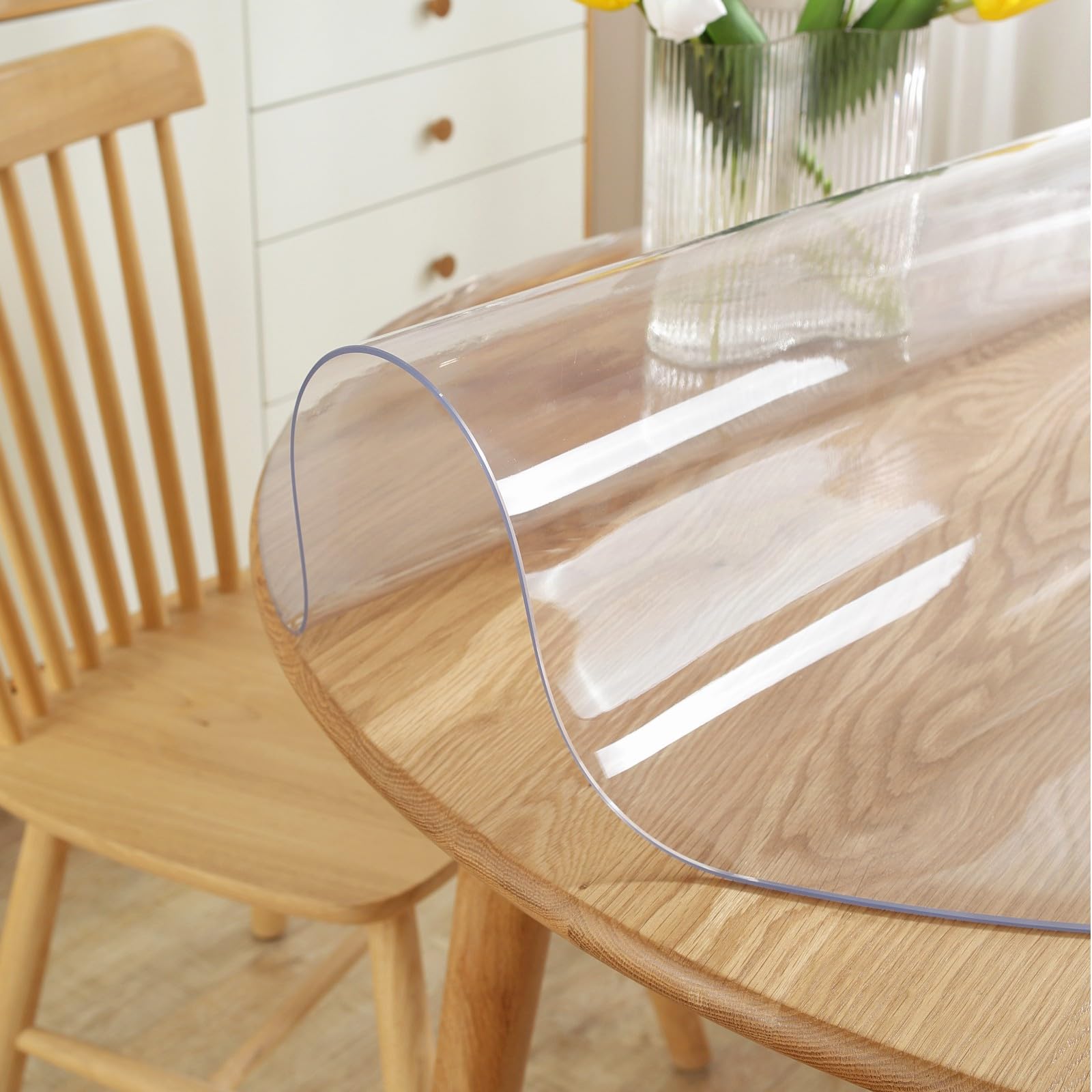 2mm Thick Clear Round PVC Table Protector Pad - 24 Inch Diameter Plastic Table Cover for Kitchen Countertop, Coffee Table, Dining Table - Scratch & Heat Resistant Surface Protection