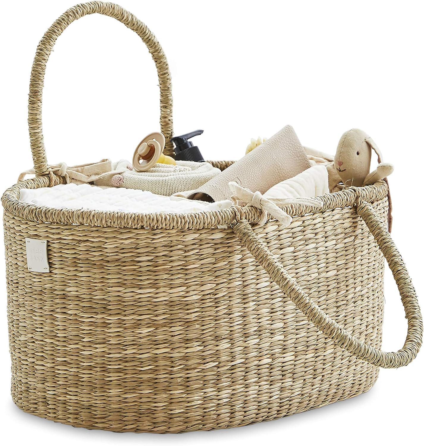 Premium Baby Diaper Caddy Organizer - Handwoven Seagrass Storage Basket with Cotton Divider | Award-Winning Nursery Organization Solution | Perfect for Baby Showers, Nursery Decor & Diaper Storage (ROSA)
