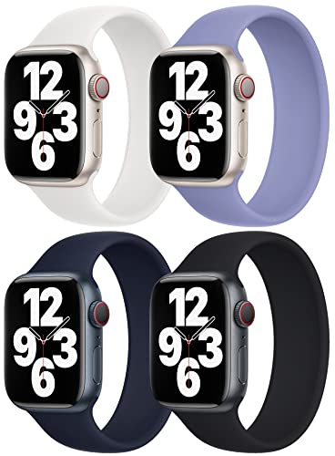 4 Pack Stretchy Solo Loop Bands for Apple Watch 38mm 40mm 41mm 42mm 44mm 45mm 49mm - Soft Elastic Silicone Replacement Strap Compatible with iWatch Series Ultra/SE/8/7/6/5/4/3/2/1 - Perfect for Sports, Workouts & Everyday Wear