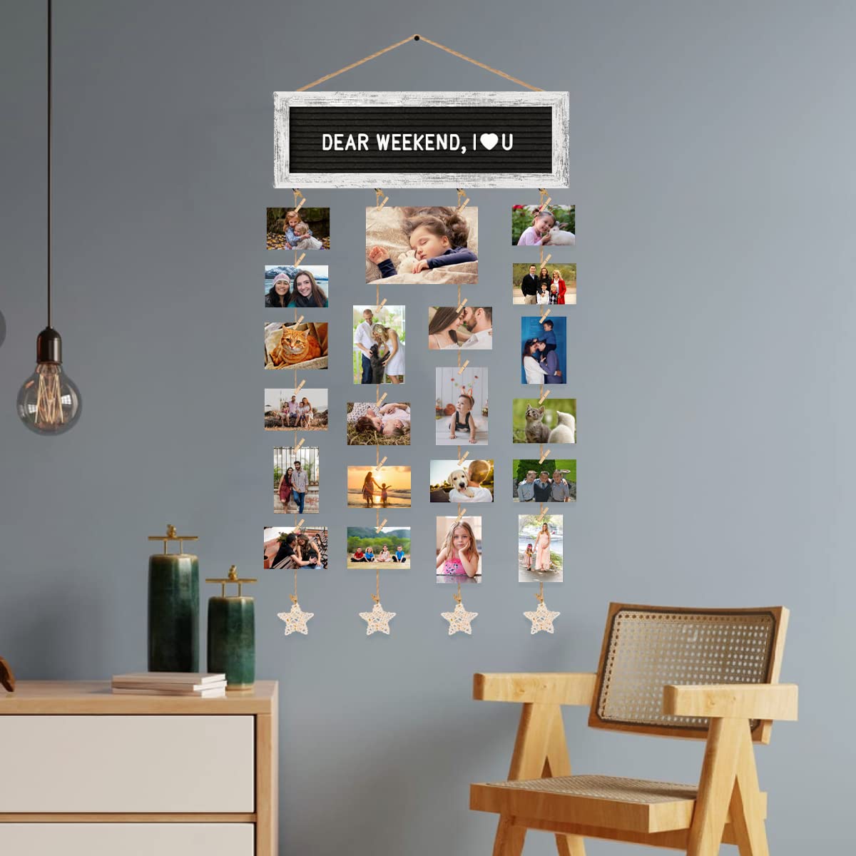 Rustic Felt Letter Board with 340 Letters & 30 Clips - DIY Picture Frame Photo Organizer & Collage Wall Decor - Unique Gift for Teen Girls - Perfect for Bedroom, Dorm Room, or Office Decor