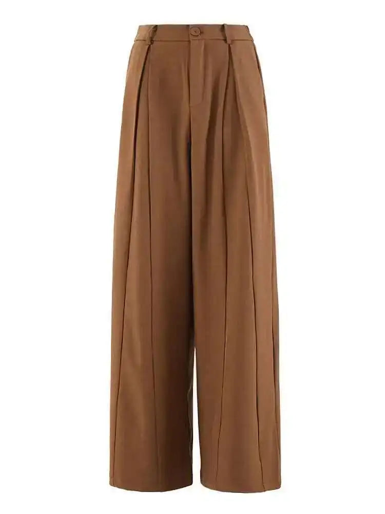 Women's Big Size Blazer & Pleated Wide Leg Pants Two-Piece Suit - V-Neck Long Sleeve Business Casual Outfit for Work, Office & Spring/Autumn 2025 Fashion | CPDB248
