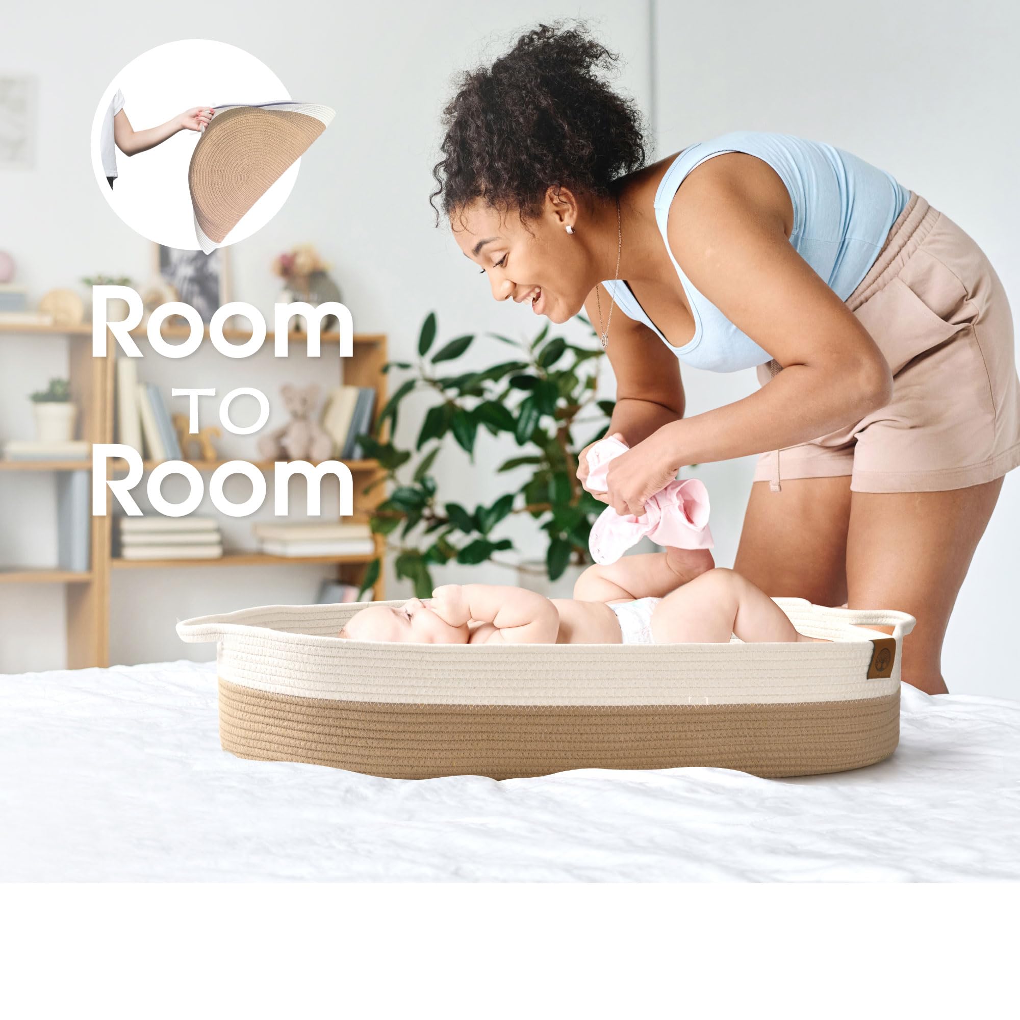 J&JOO Baby Changing Basket - Portable Diaper Caddy Set with Cotton Rope Basket & Changing Pad for Dresser | Nursery Organizer for Baby Essentials | Perfect Baby Shower Gift for New Parents | Ideal for Home, Travel & On-the-Go Diaper Changes